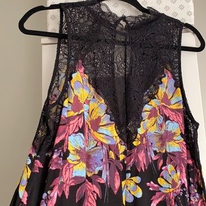 Free People Marsha floral printed lace-neck short dress